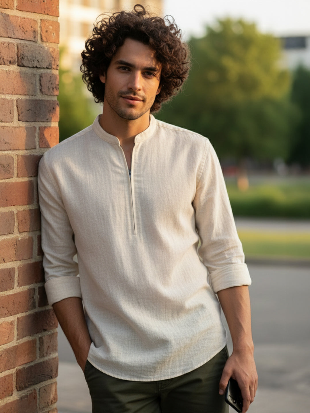 BULL FIRE Zipper Style Pure Cotton Full Sleeve Short Kurta