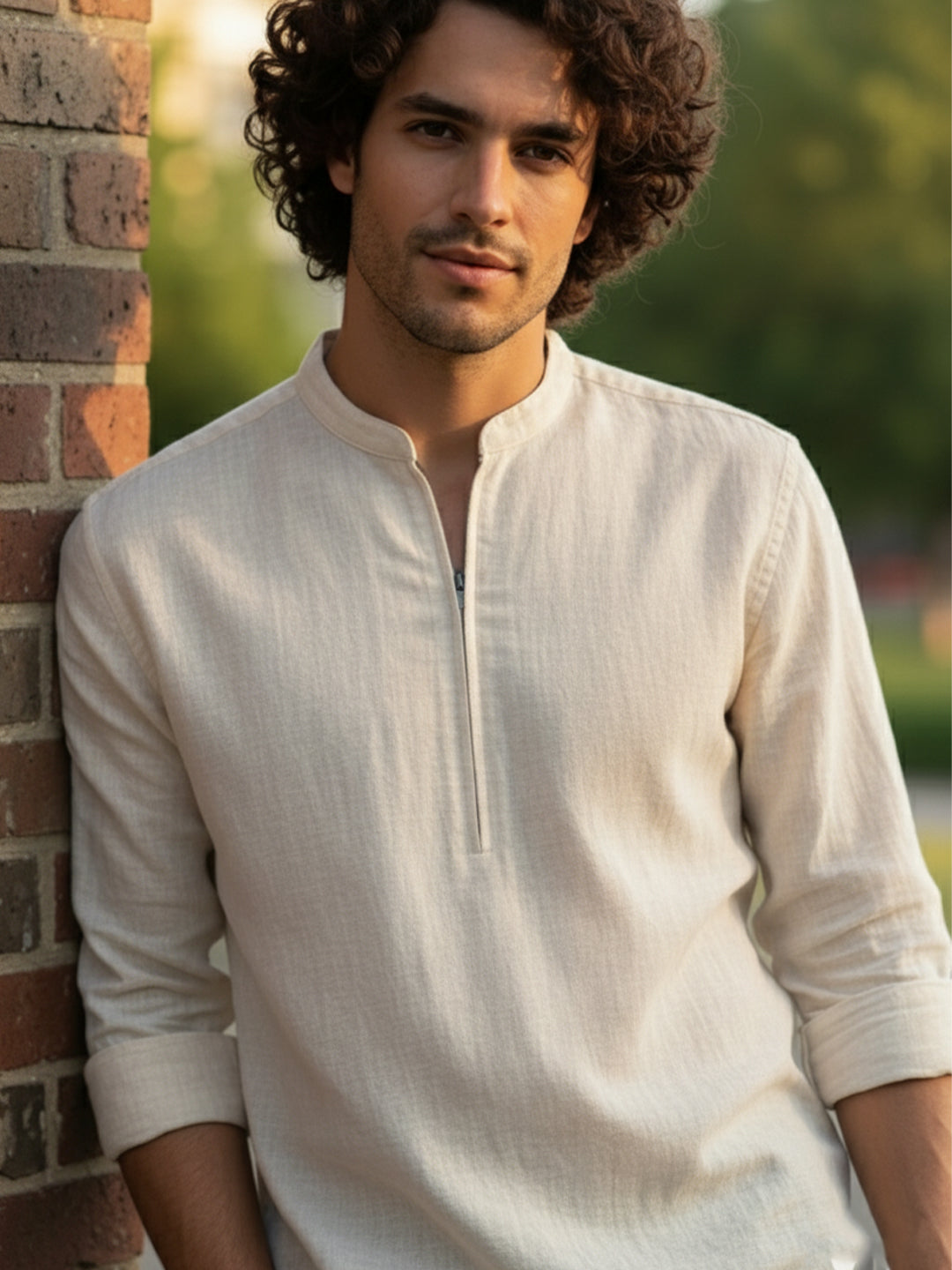 BULL FIRE Zipper Style Pure Cotton Full Sleeve Short Kurta