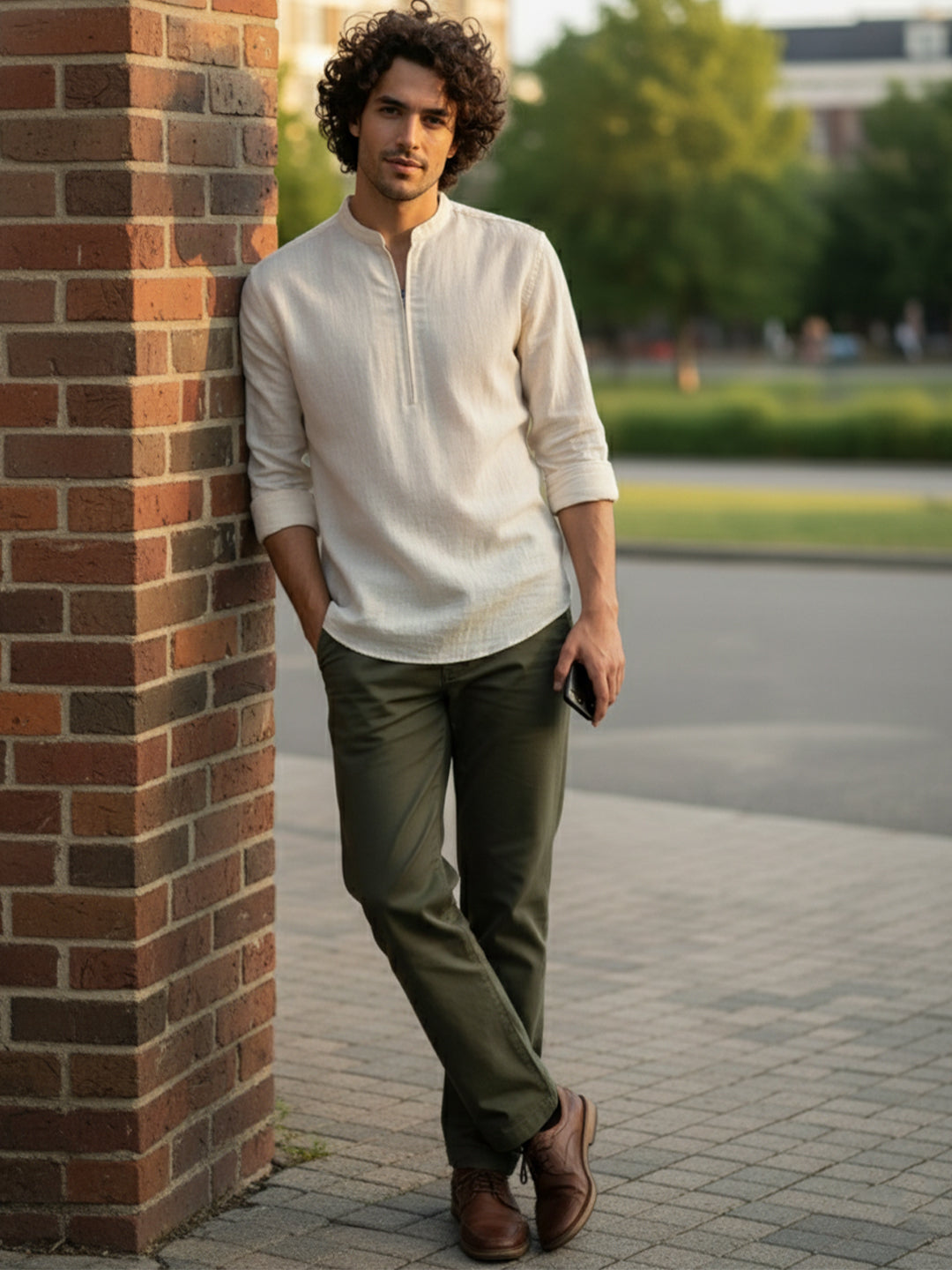 BULL FIRE Zipper Style Pure Cotton Full Sleeve Short Kurta