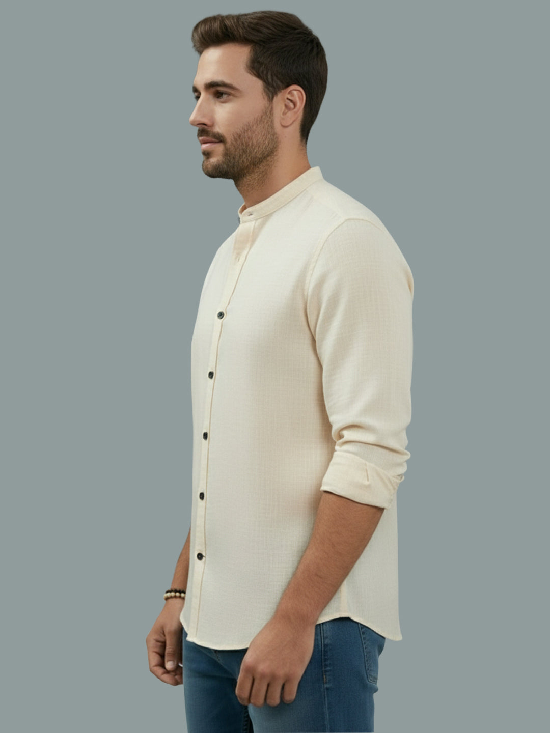BULL FIRE Chinese Collar Full Sleeve Cotton Regular Fit Shirt For Men