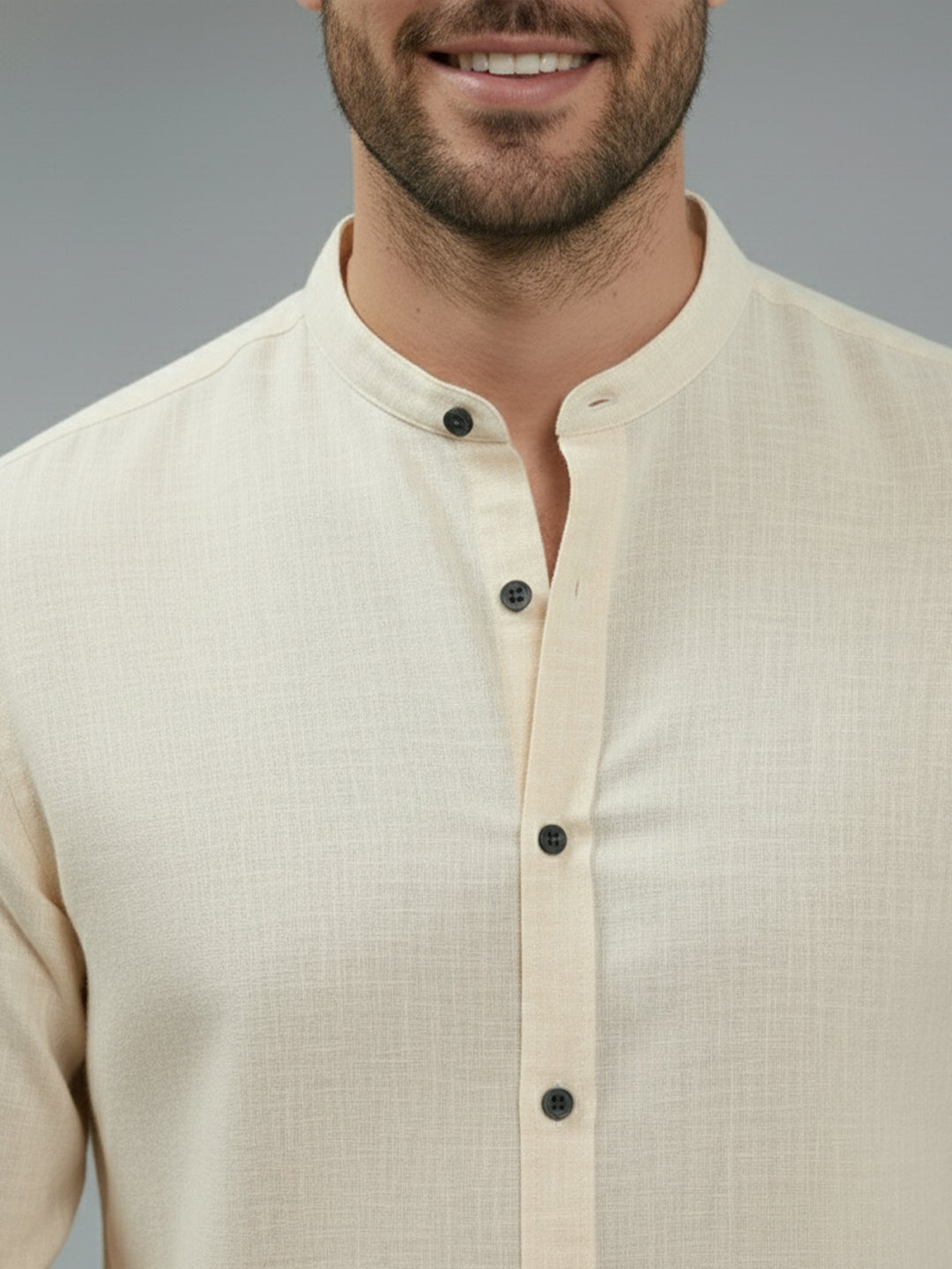 BULL FIRE Chinese Collar Full Sleeve Cotton Regular Fit Shirt For Men