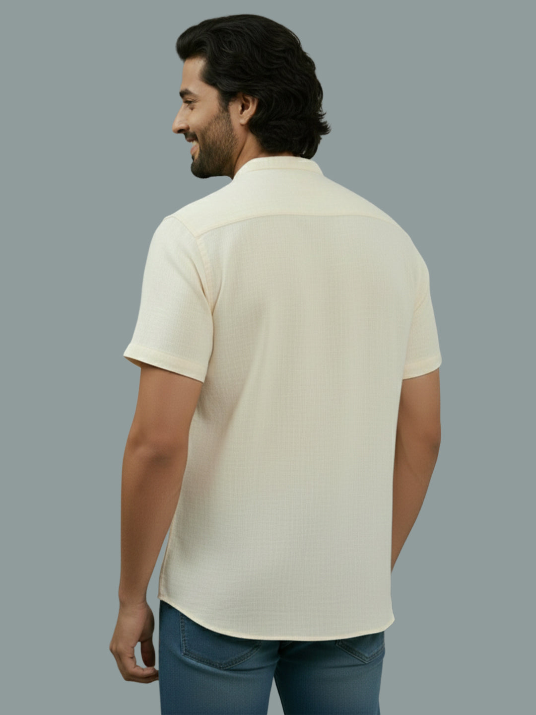 BULL FIRE Half Sleeve Chinese Collar Cotton Regular Fit Shirt For Men