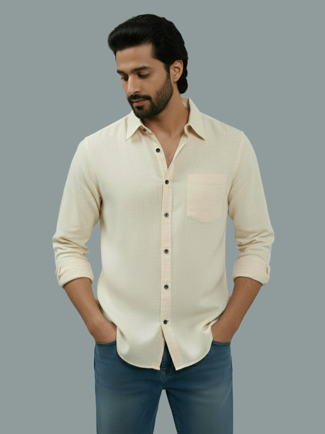 BULL FIRE Spread Collar Full Sleeve Cotton Regular Fit  Shirt for Men