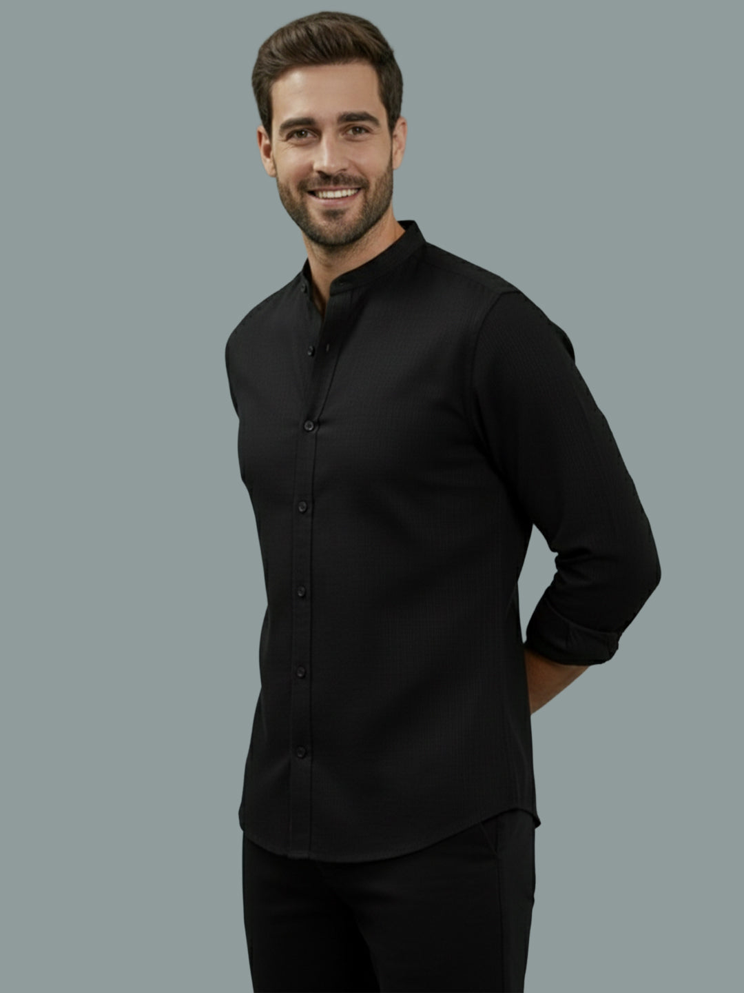 BULL FIRE Chinese Collar Full Sleeve Cotton Regular Fit Shirt For Men