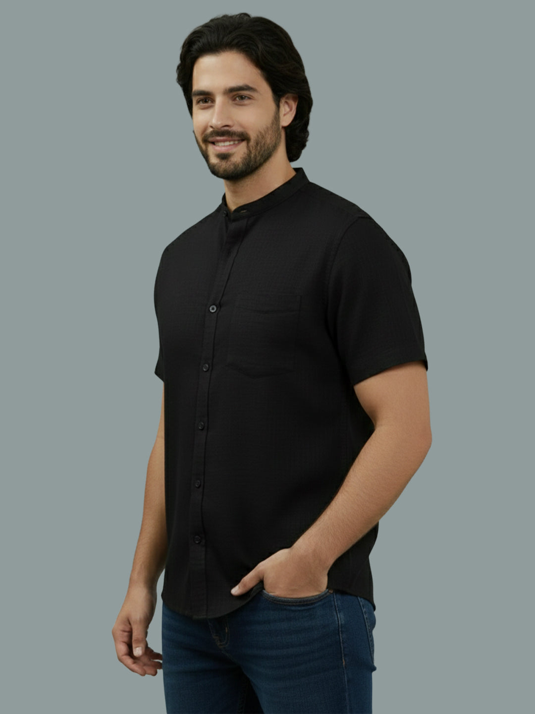 BULL FIRE Half Sleeve Chinese Collar Cotton Regular Fit Shirt For Men