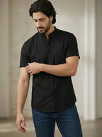 BULL FIRE Half Sleeve Chinese Collar Cotton Regular Fit Shirt For Men