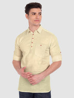 BULL FIRE Men Full Sleeve Roll Up Sleeve Style Spread Collar Pure Cotton Kurta