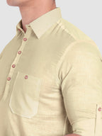 BULL FIRE Men Full Sleeve Roll Up Sleeve Style Spread Collar Pure Cotton Kurta