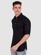 BULL FIRE Men Full Sleeve Roll Up Sleeve Style Spread Collar Pure Cotton Kurta