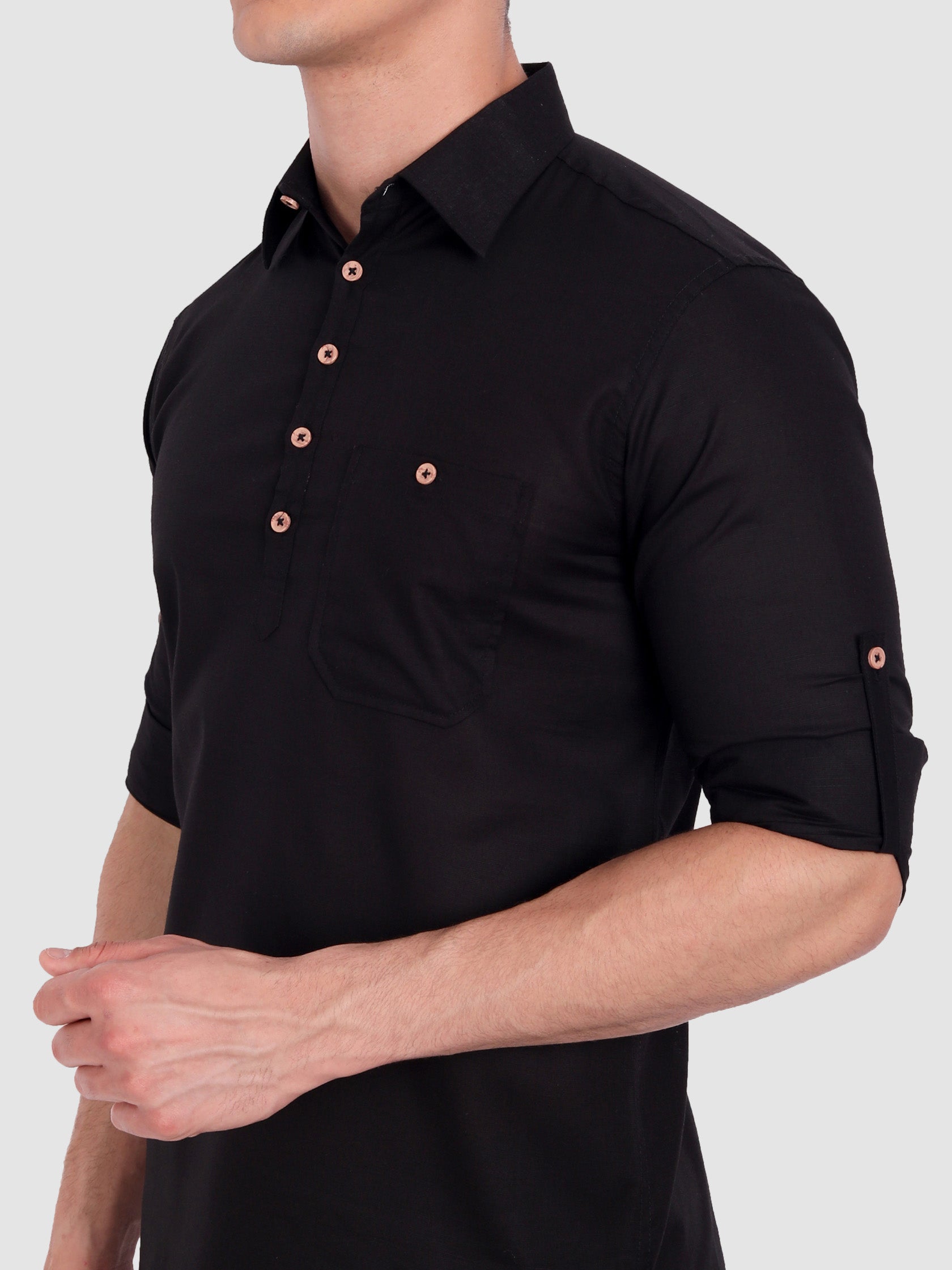 BULL FIRE Men Full Sleeve Roll Up Sleeve Style Spread Collar Pure Cotton Kurta