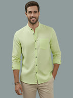 BULL FIRE Chinese Collar Full Sleeve Cotton Regular Fit Shirt For Men