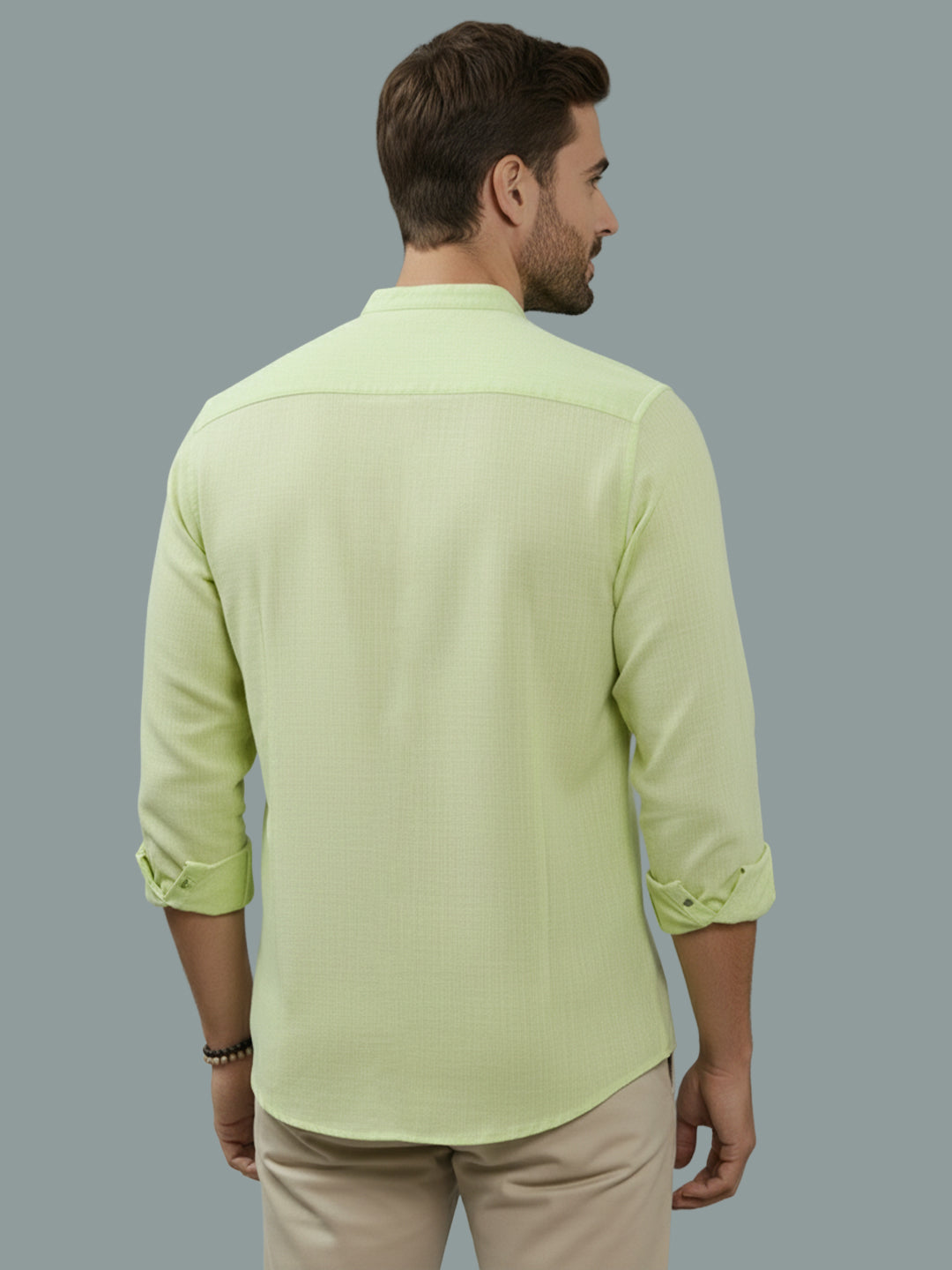 BULL FIRE Chinese Collar Full Sleeve Cotton Regular Fit Shirt For Men