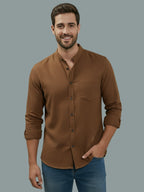 BULL FIRE Chinese Collar Full Sleeve Cotton Regular Fit Shirt For Men