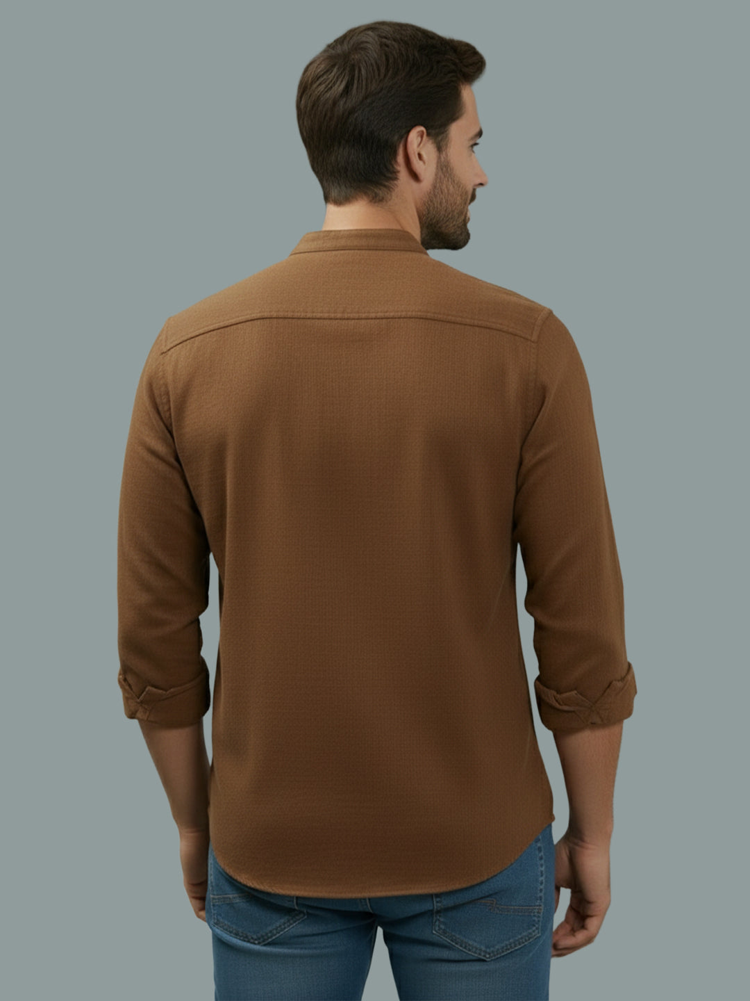 BULL FIRE Chinese Collar Full Sleeve Cotton Regular Fit Shirt For Men