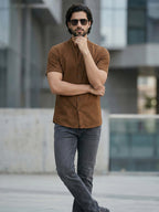 BULL FIRE Half Sleeve Chinese Collar Cotton Regular Fit Shirt For Men