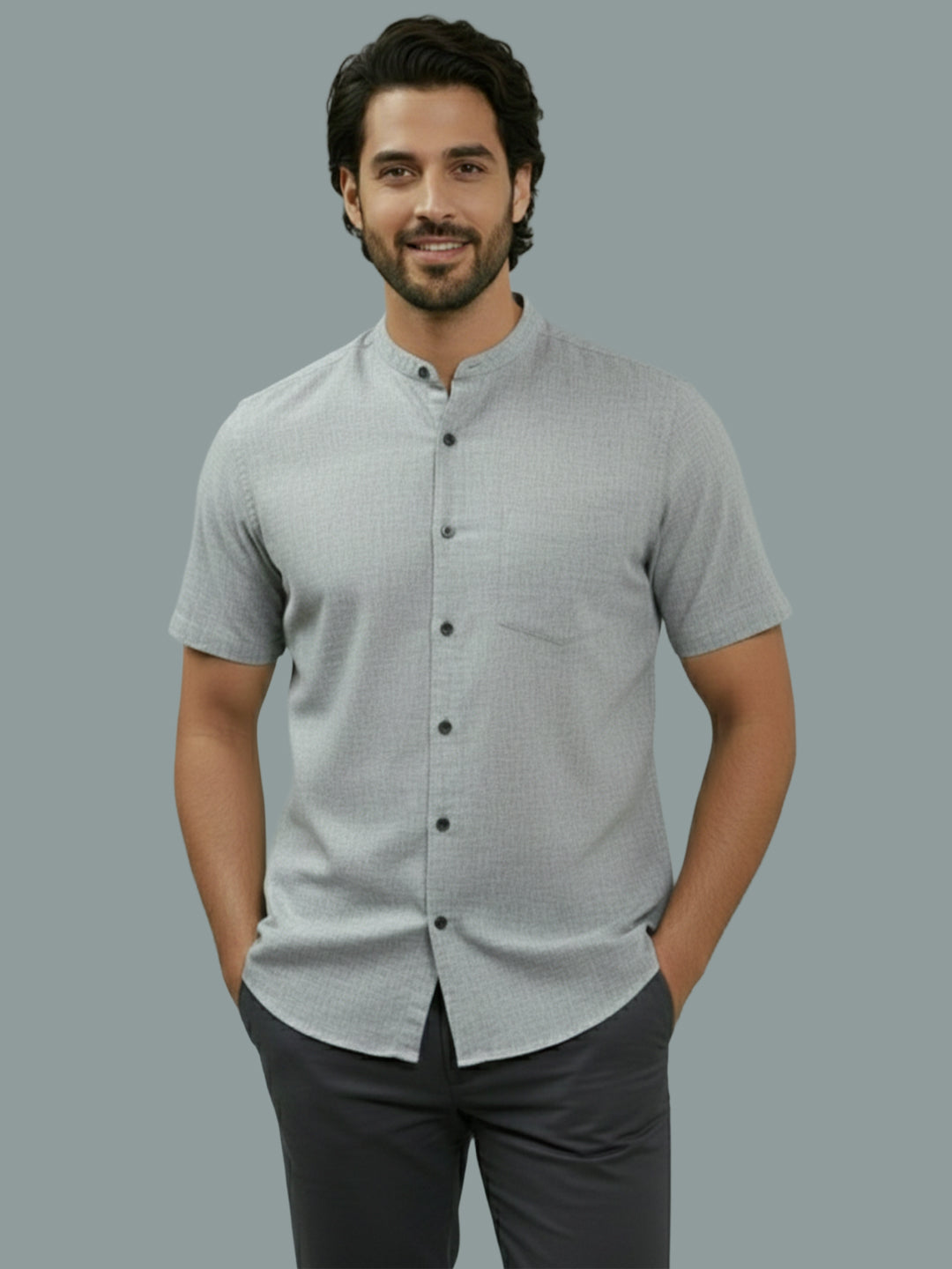 BULL FIRE Half Sleeve Chinese Collar Cotton Regular Fit Shirt For Men