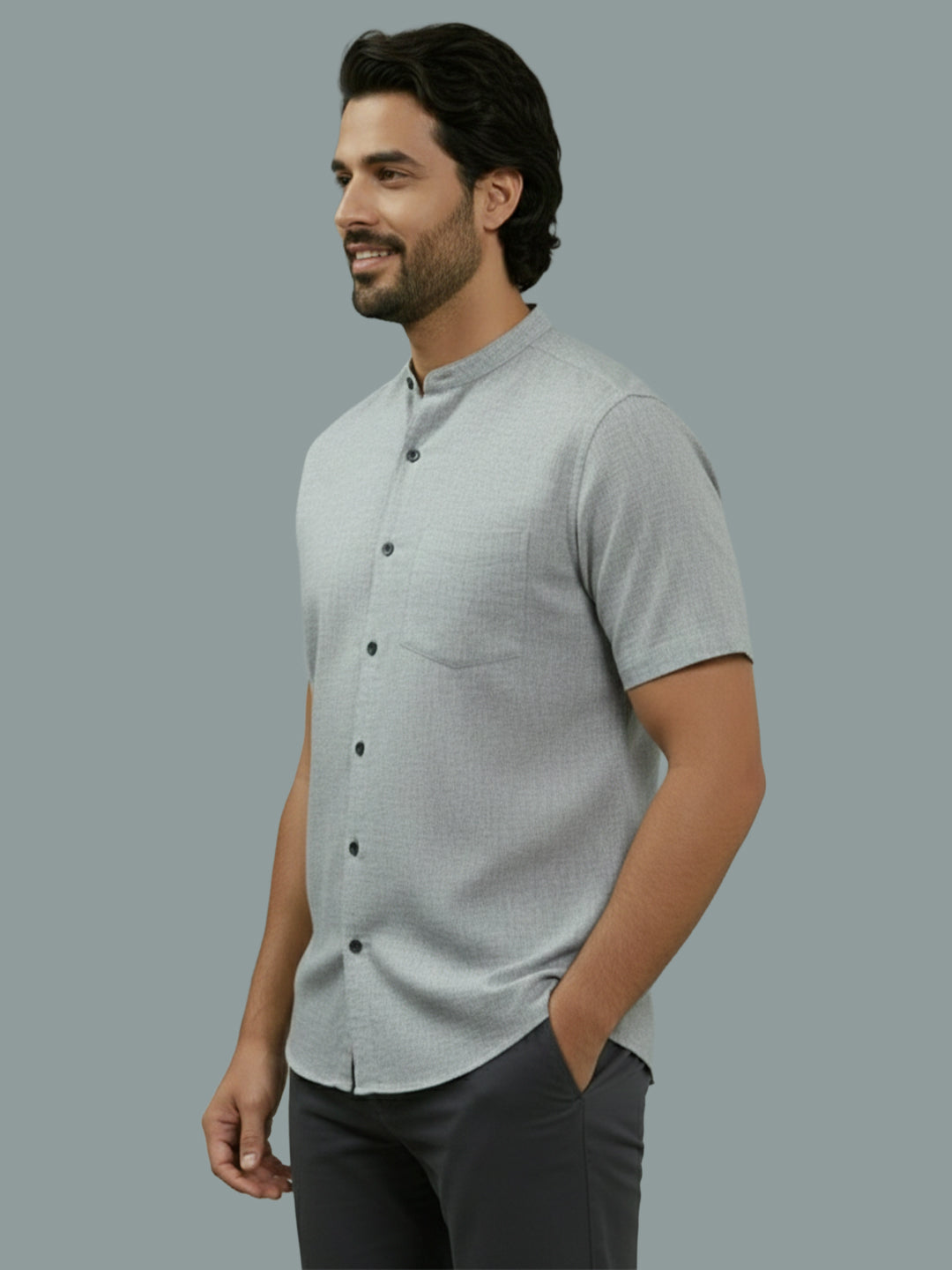 BULL FIRE Half Sleeve Chinese Collar Cotton Regular Fit Shirt For Men