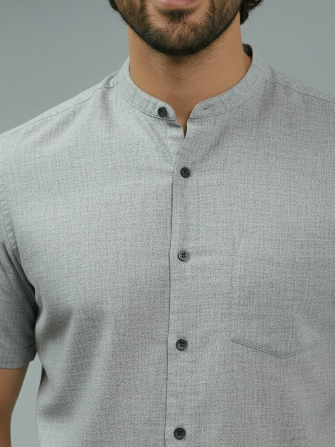 BULL FIRE Half Sleeve Chinese Collar Cotton Regular Fit Shirt For Men