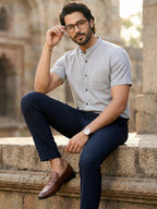 BULL FIRE Half Sleeve Chinese Collar Cotton Regular Fit Shirt For Men