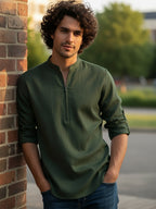 BULL FIRE Zipper Style Pure Cotton Full Sleeve Short Kurta