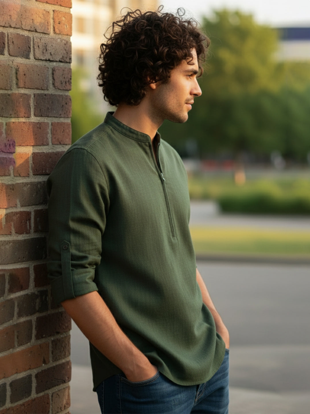 BULL FIRE Zipper Style Pure Cotton Full Sleeve Short Kurta