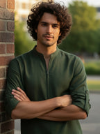 BULL FIRE Zipper Style Pure Cotton Full Sleeve Short Kurta