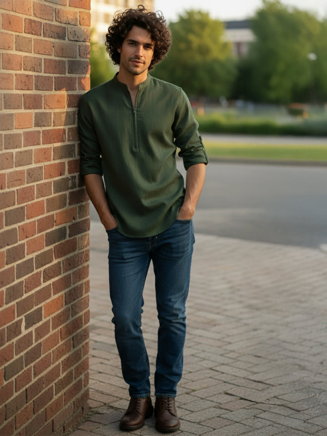 BULL FIRE Zipper Style Pure Cotton Full Sleeve Short Kurta