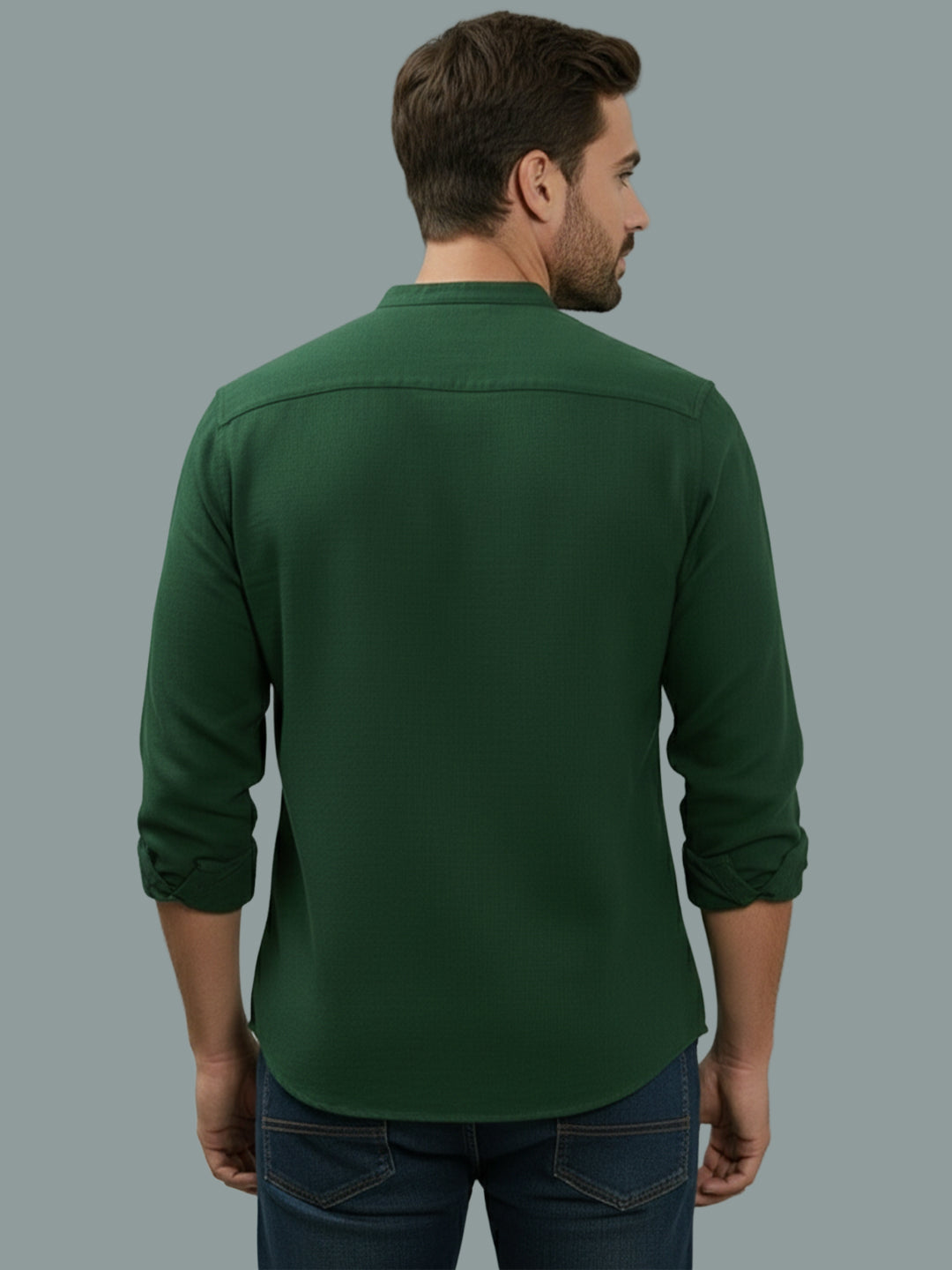 BULL FIRE Chinese Collar Full Sleeve Cotton Regular Fit Shirt For Men