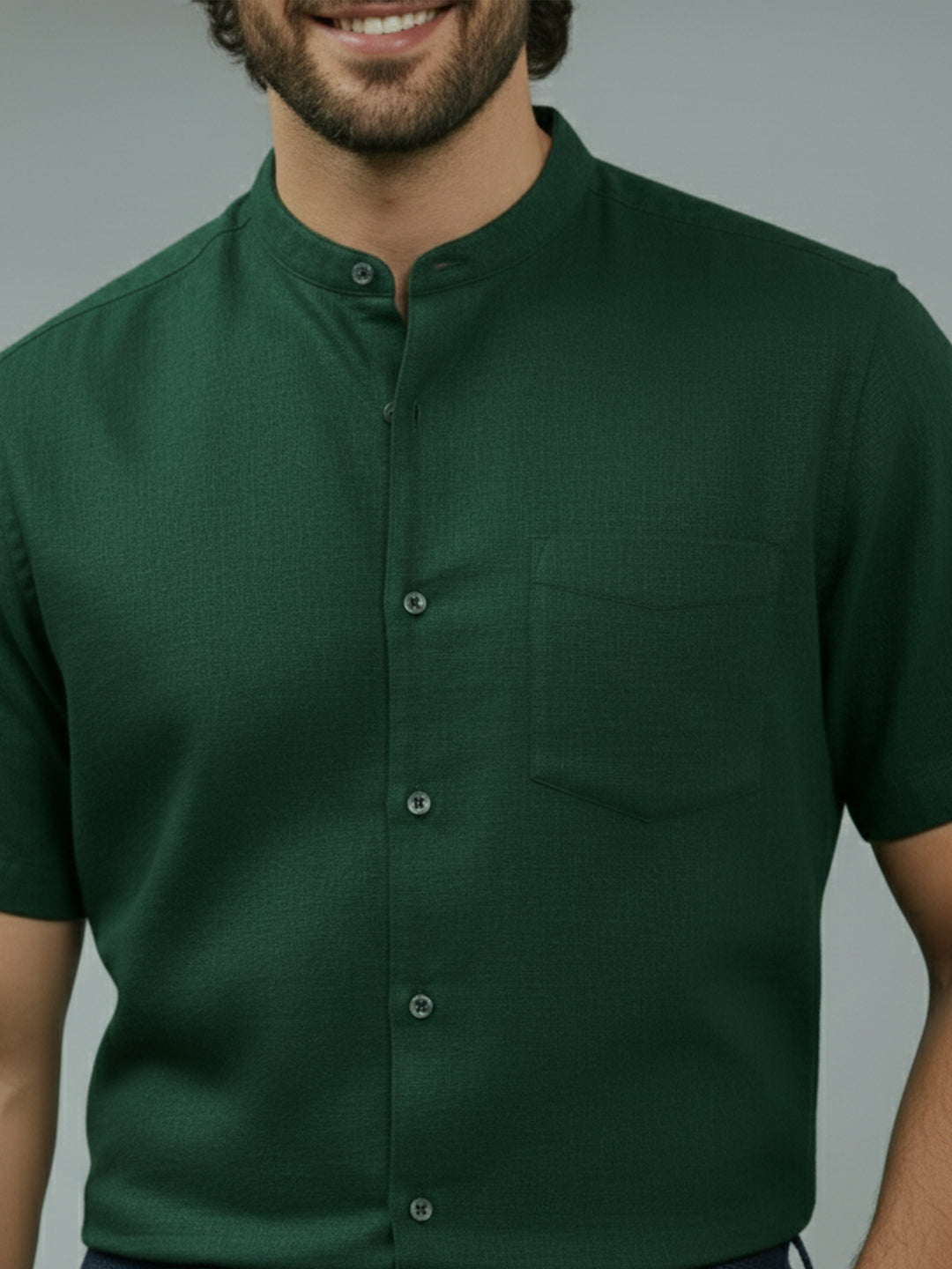 BULL FIRE Half Sleeve Chinese Collar Cotton Regular Fit Shirt For Men