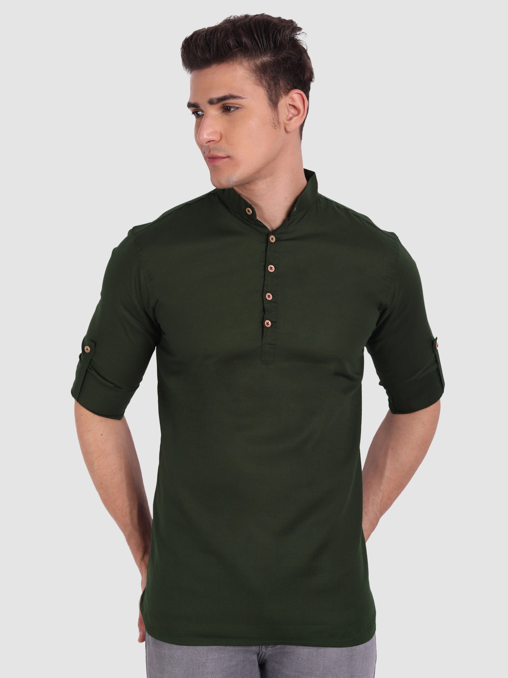 BULL FIRE Men Full Sleeve Roll Up Style Chinese Collar Cotton Kurta