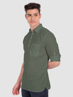 BULL FIRE Men Full Sleeve Roll Up Sleeve Style Spread Collar Pure Cotton Kurta