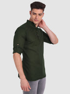 BULL FIRE Men Full Sleeve Roll Up Style Chinese Collar Cotton Kurta