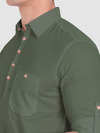 BULL FIRE Men Full Sleeve Roll Up Sleeve Style Spread Collar Pure Cotton Kurta