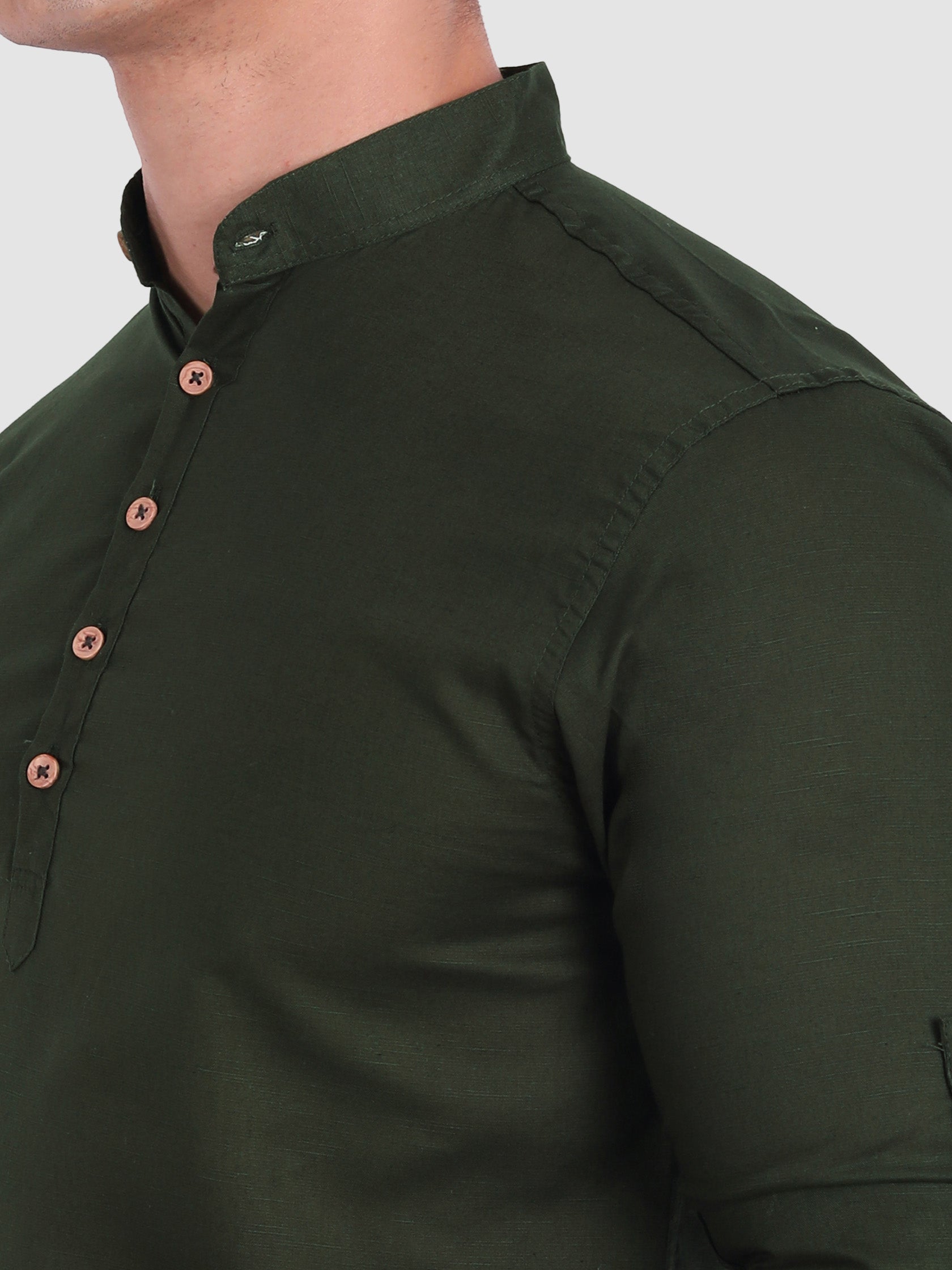 BULL FIRE Men Full Sleeve Roll Up Style Chinese Collar Cotton Kurta