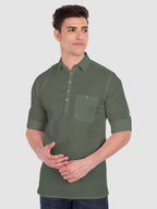 BULL FIRE Men Full Sleeve Roll Up Sleeve Style Spread Collar Pure Cotton Kurta