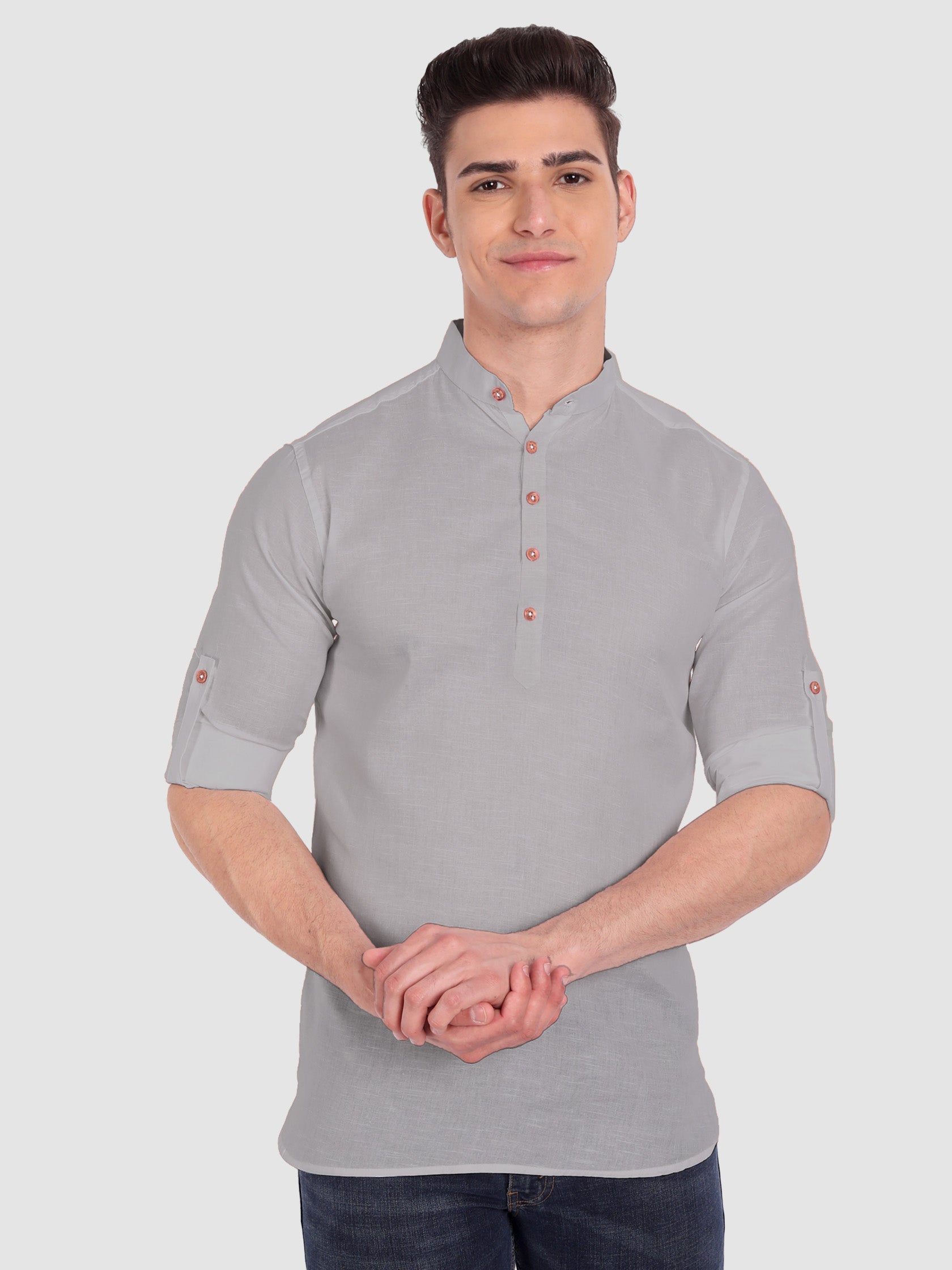 BULL FIRE Men Full Sleeve Roll Up Style Chinese Collar Cotton Kurta