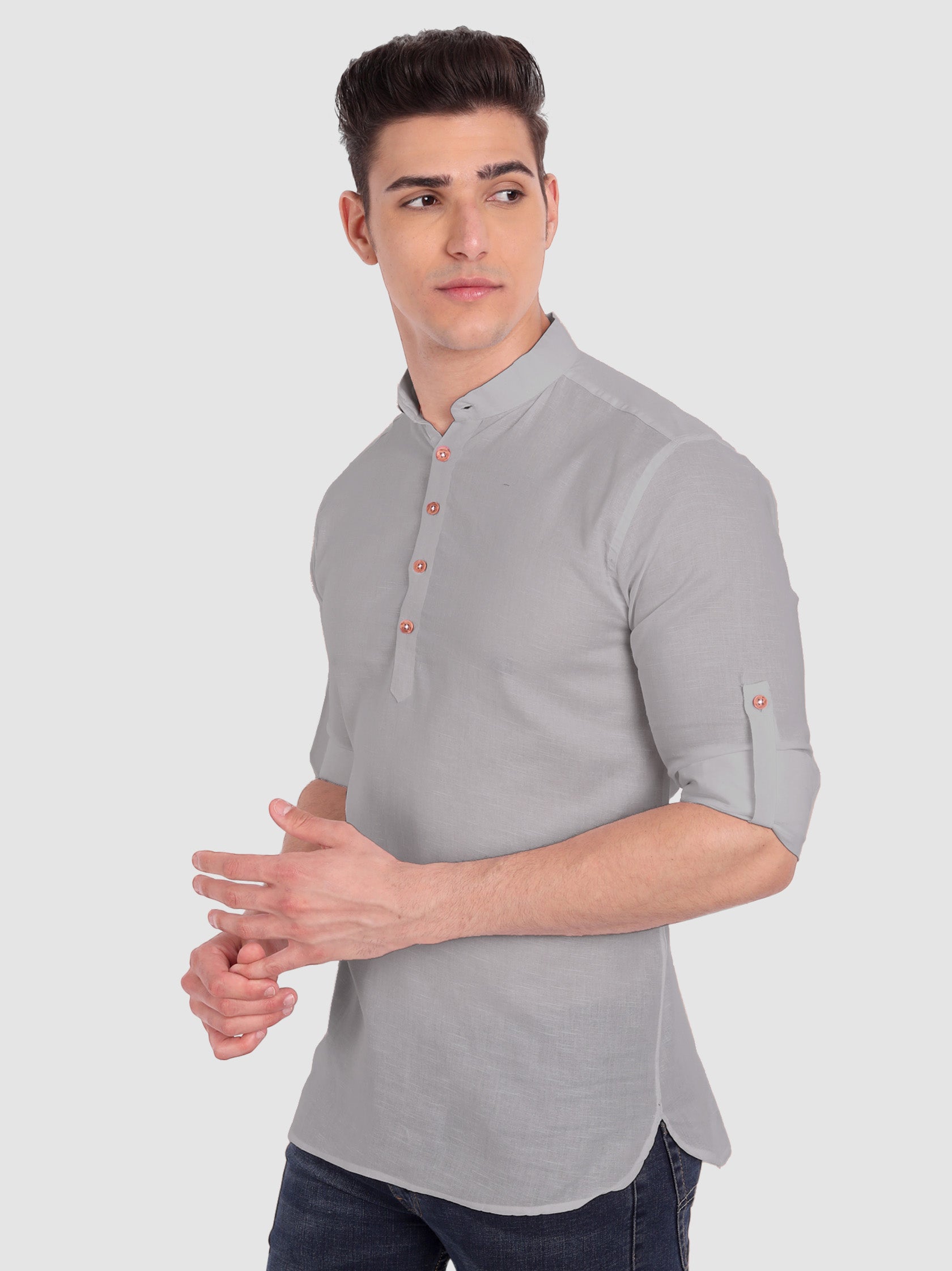 BULL FIRE Men Full Sleeve Roll Up Style Chinese Collar Cotton Kurta