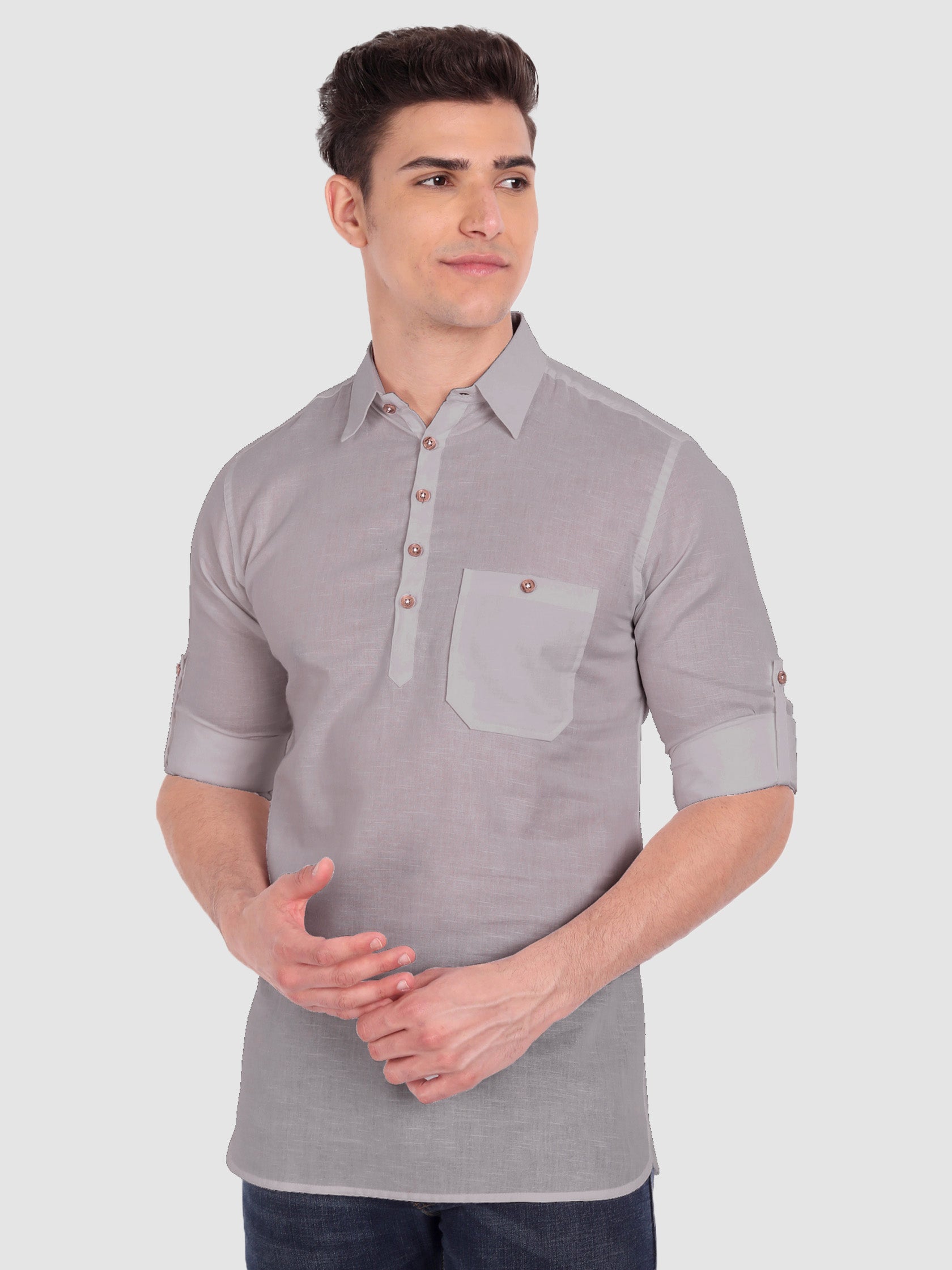 BULL FIRE Men Full Sleeve Roll Up Sleeve Style Spread Collar Pure Cotton Kurta