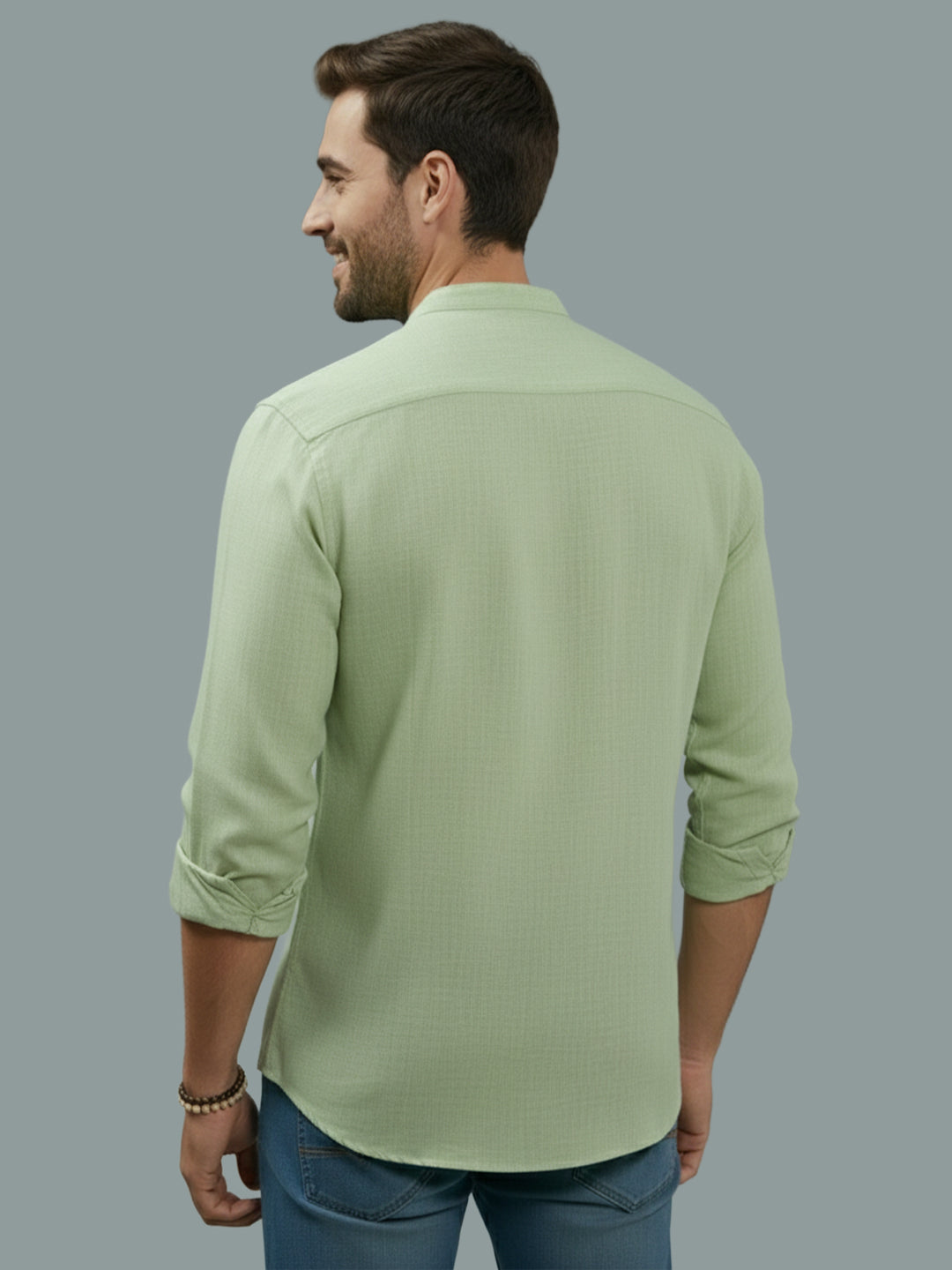 BULL FIRE Chinese Collar Full Sleeve Cotton Regular Fit Shirt For Men