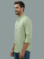 BULL FIRE Chinese Collar Full Sleeve Cotton Regular Fit Shirt For Men