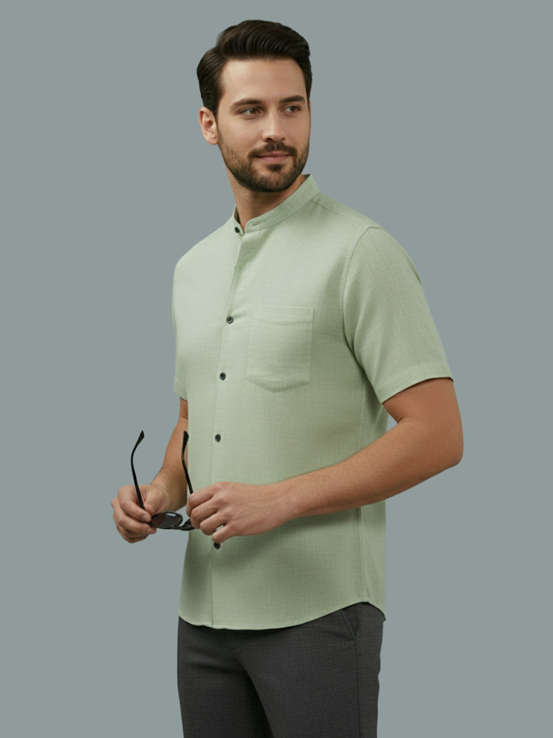 BULL FIRE Half Sleeve Chinese Collar Cotton Regular Fit Shirt For Men