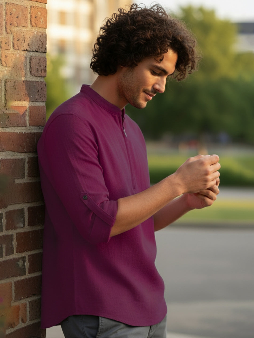 BULL FIRE Zipper Style Pure Cotton Full Sleeve Short Kurta