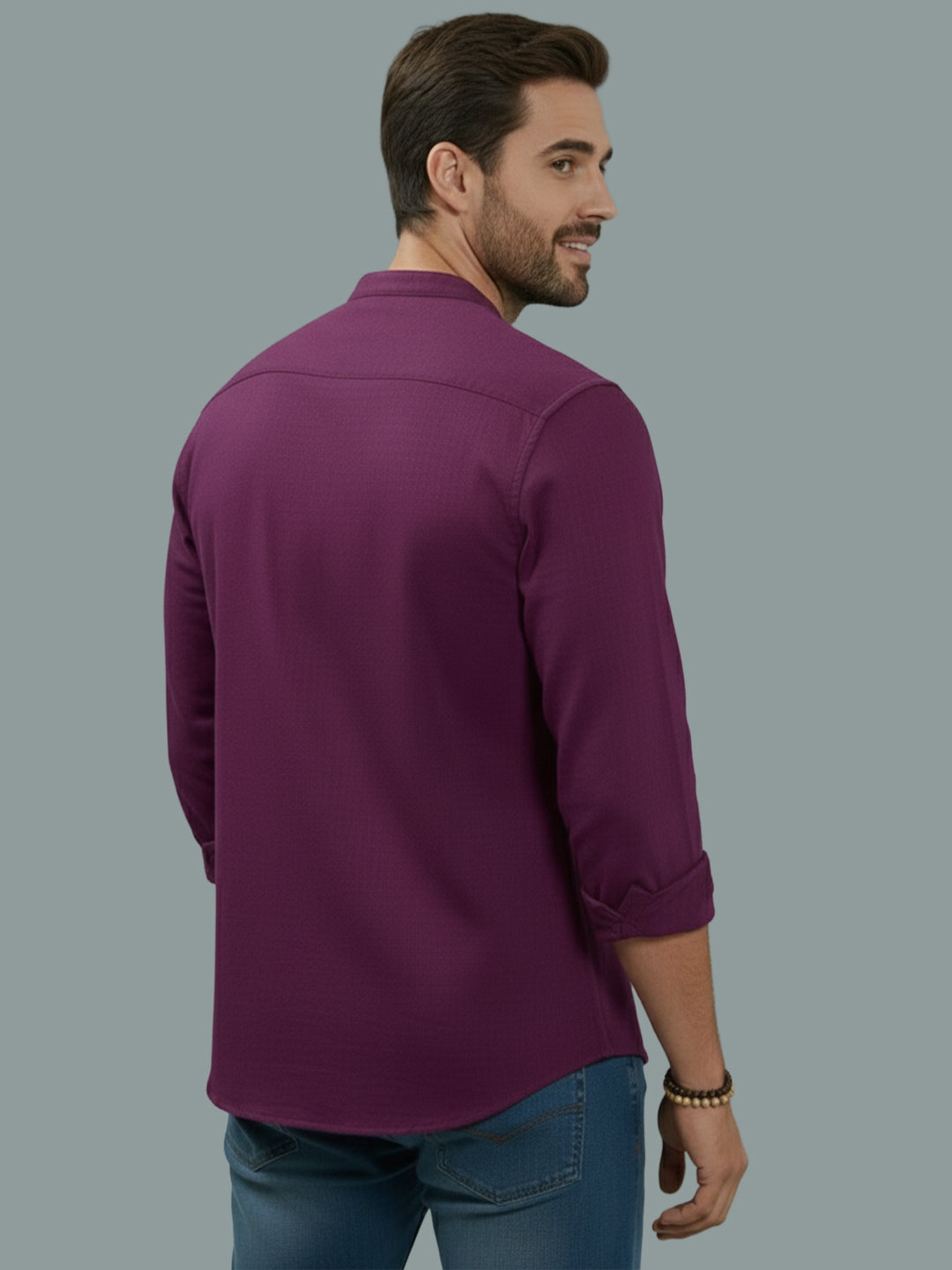 BULL FIRE Chinese Collar Full Sleeve Cotton Regular Fit Shirt For Men