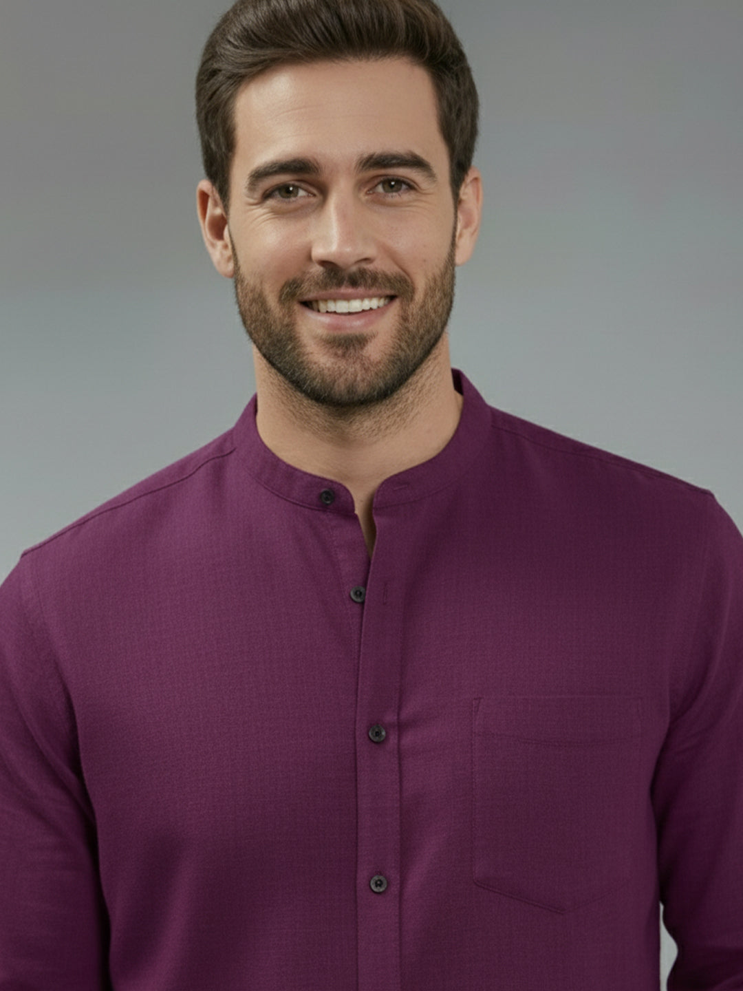 BULL FIRE Chinese Collar Full Sleeve Cotton Regular Fit Shirt For Men