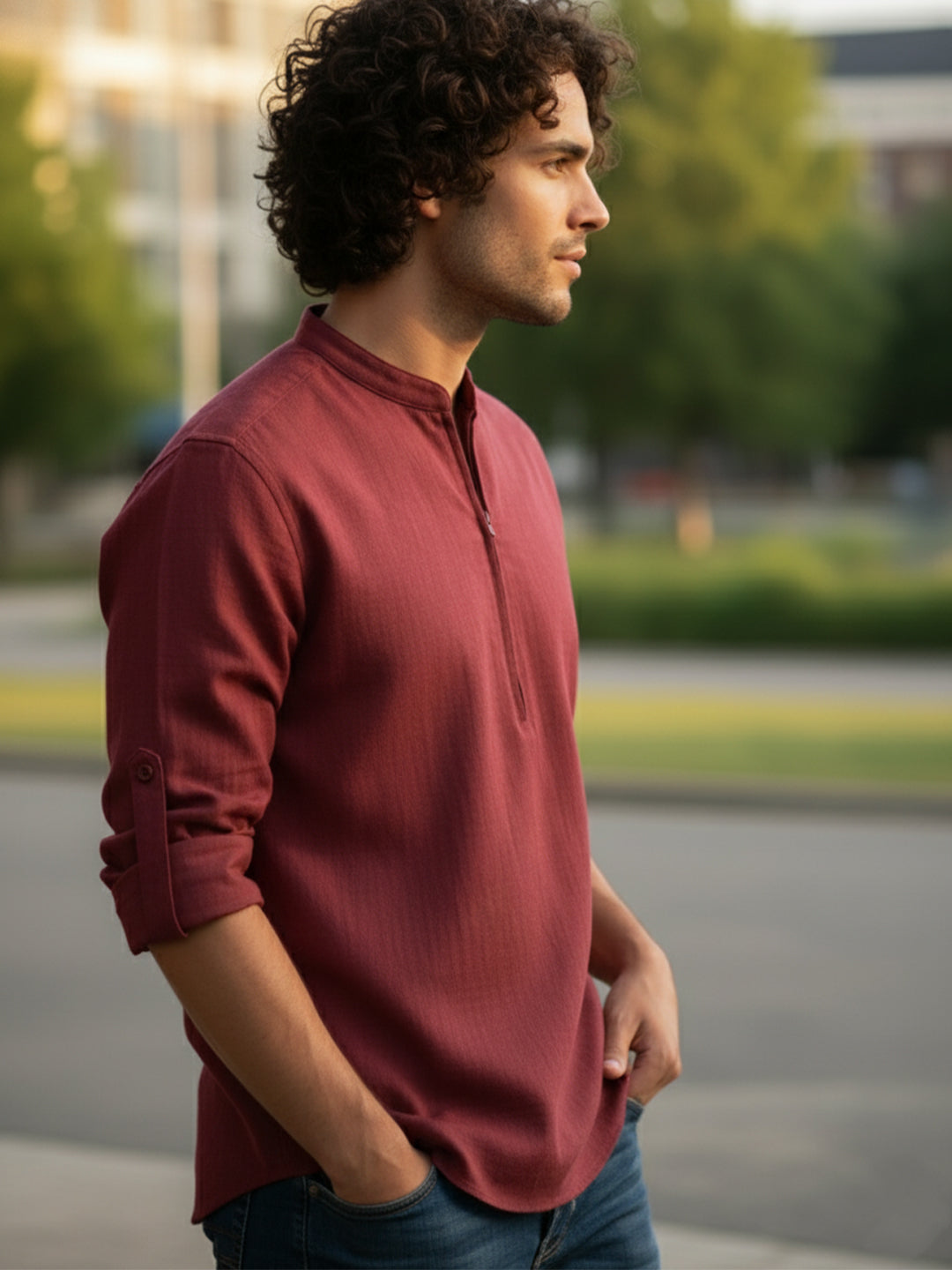 BULL FIRE Zipper Style Pure Cotton Full Sleeve Short Kurta
