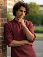 BULL FIRE Zipper Style Pure Cotton Full Sleeve Short Kurta