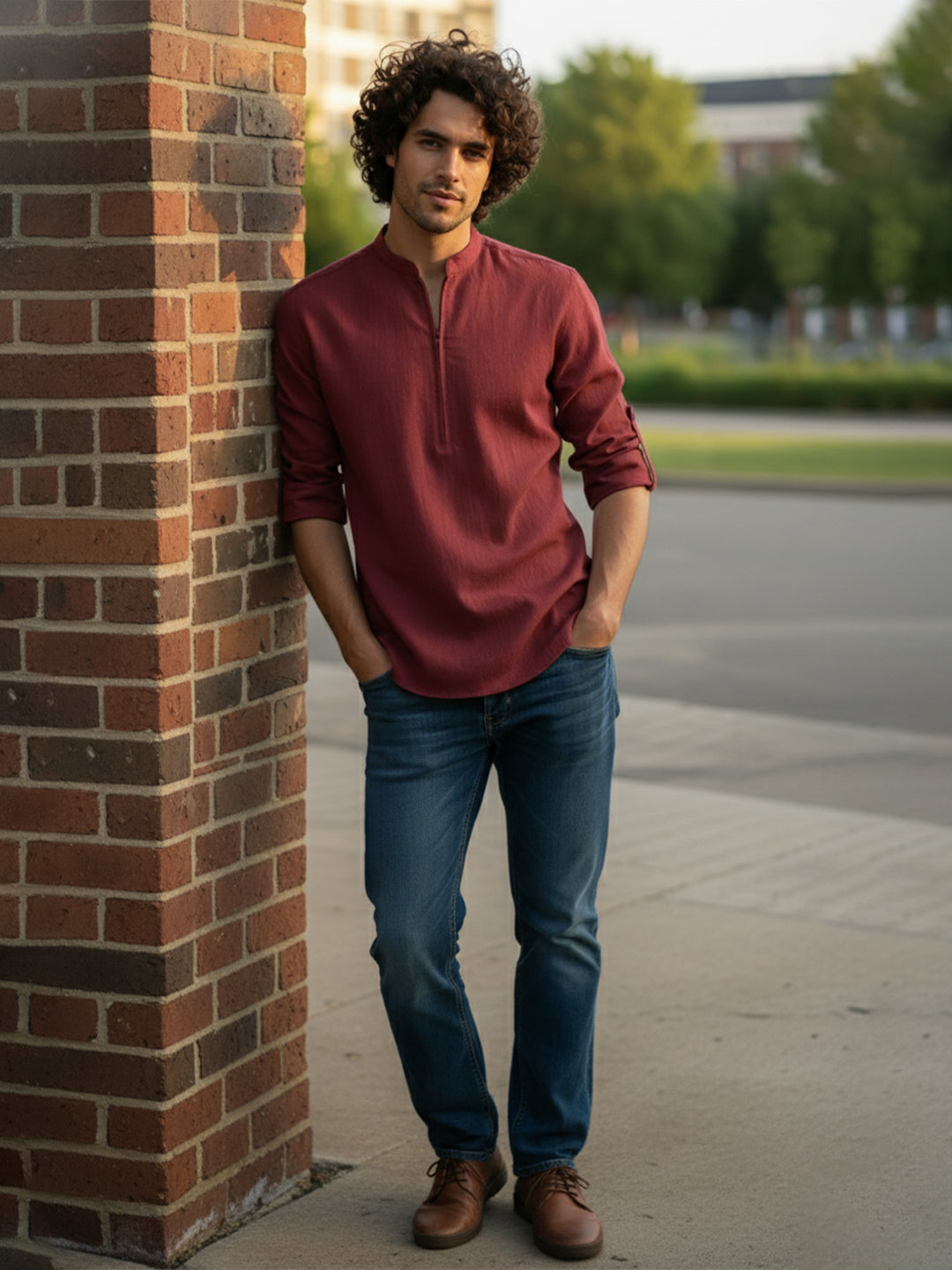 BULL FIRE Zipper Style Pure Cotton Full Sleeve Short Kurta