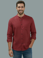 BULL FIRE Chinese Collar Full Sleeve Cotton Regular Fit Shirt For Men