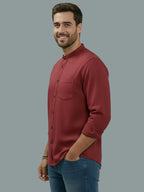BULL FIRE Chinese Collar Full Sleeve Cotton Regular Fit Shirt For Men