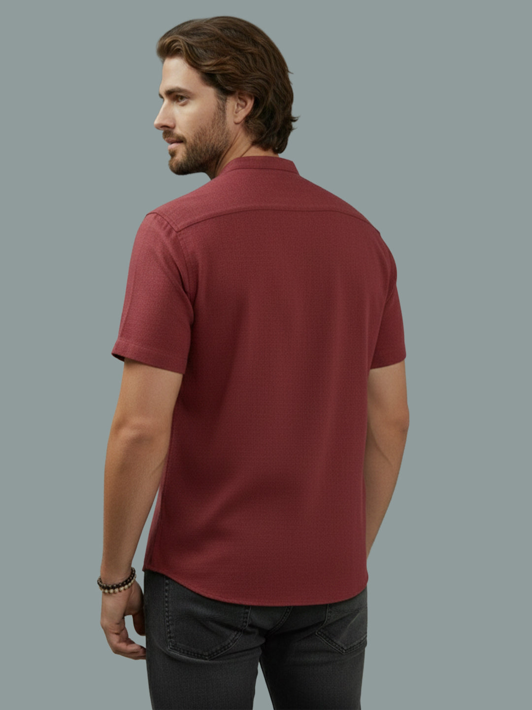 BULL FIRE Half Sleeve Chinese Collar Cotton Regular Fit Shirt For Men